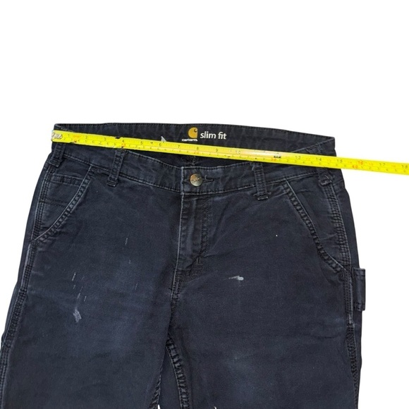 Carhartt Slim Fit Black Denim Women’s 5 Pocket Hammer Loop Work Jeans Distressed - Picture 10 of 12